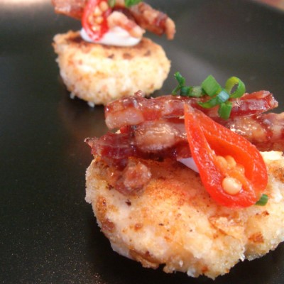 Pimento Cheesecake, Bourbon Brown Sugar Bacon, Pickled Baby Peppers