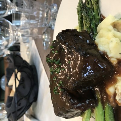 Braised Beef Short Ribs, Merlot Demi-glace, Roasted Asparagus Tips