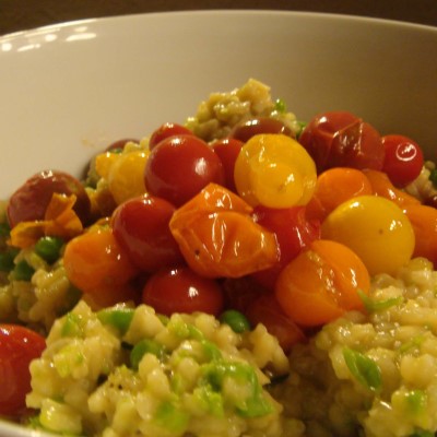 Green Pea Risotto, Roasted Cherry Tomatoes